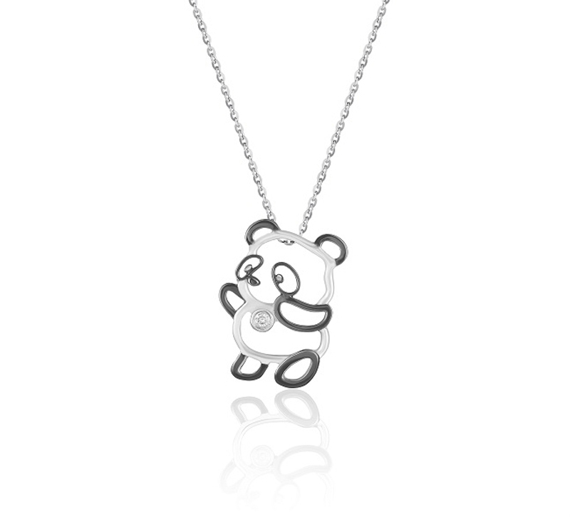 Baby Panda (Single diamond version) - 18K White Gold and Diamond Pendants