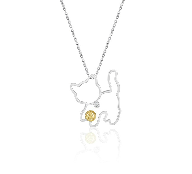 Baby Cat (Single diamond version) - 18K White Gold, Yellow Gold and Diamond Pendants