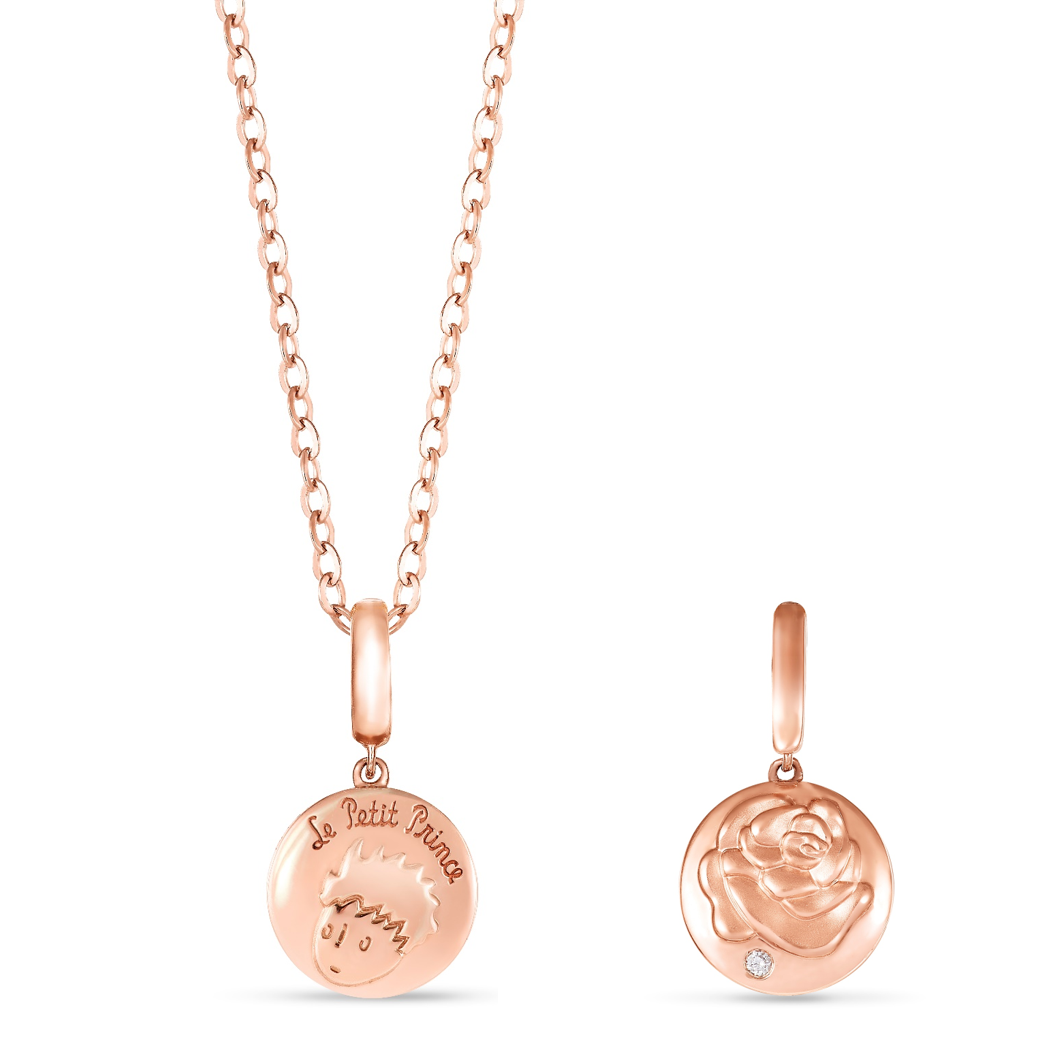 18K Rose Gold Diamond Pendant -Le Petit Prince and Rose