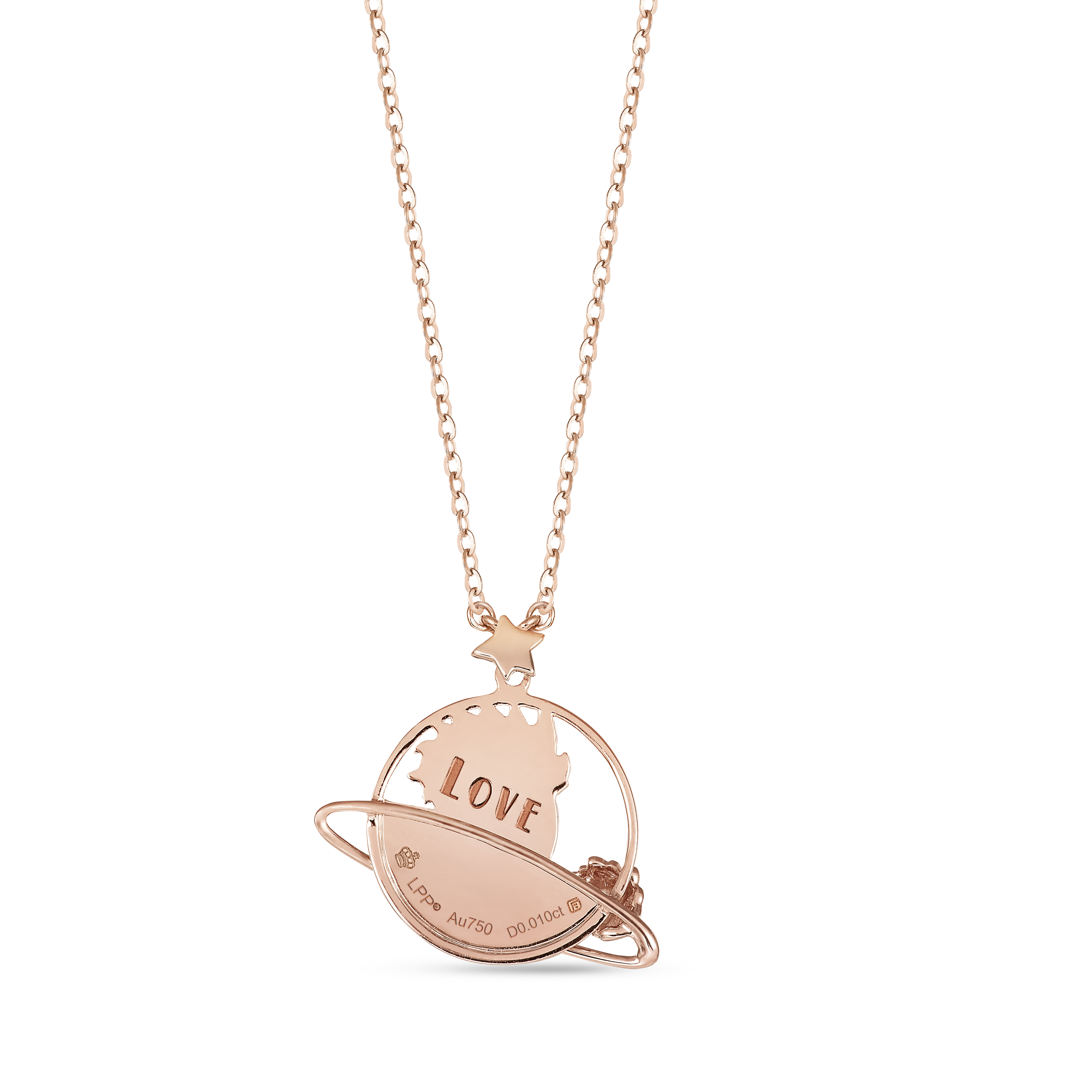 18K Rose Gold Diamond Necklace - Le Petit Prince and Rose