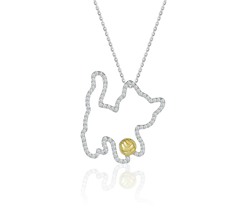 Mom Cat (Full diamond version) - 18K White Gold, Yellow Gold and Diamond Pendants