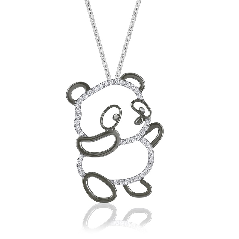 Mom Panda (Full diamond version) - 18K White Gold and Diamond Pendants