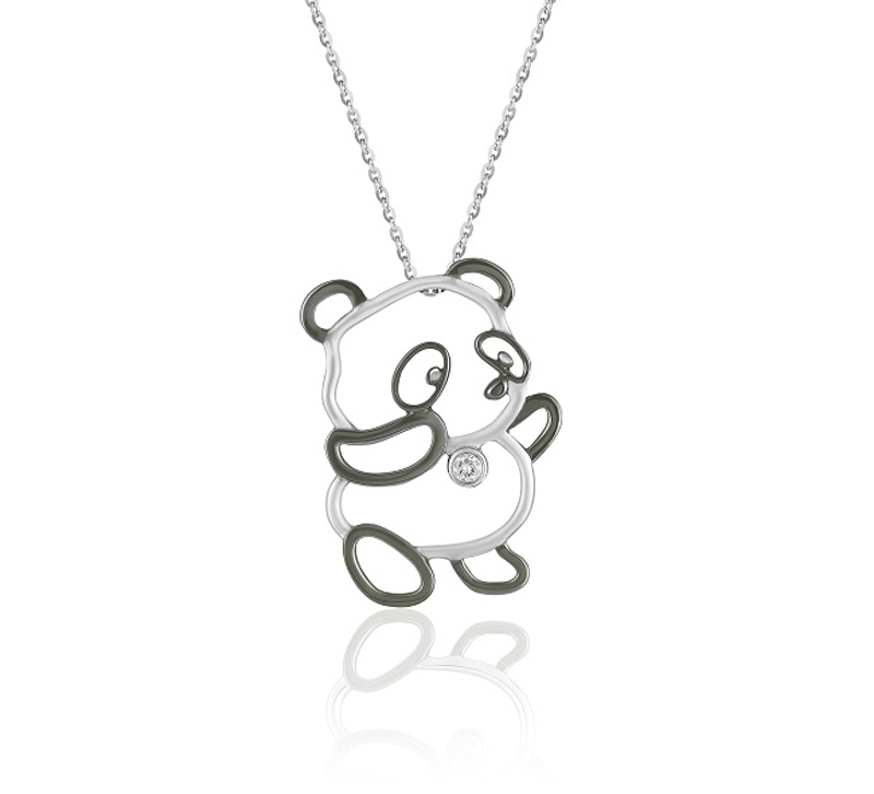 Mom Panda (Single diamond version) - 18K White Gold and Diamond Pendants