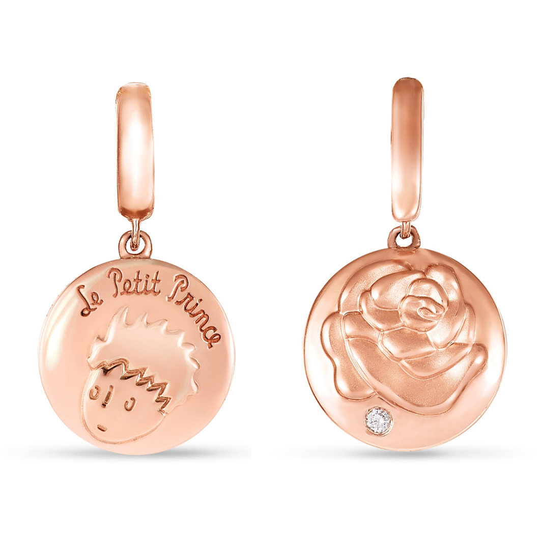 18K Rose Gold Diamond Pendant -Le Petit Prince and Rose