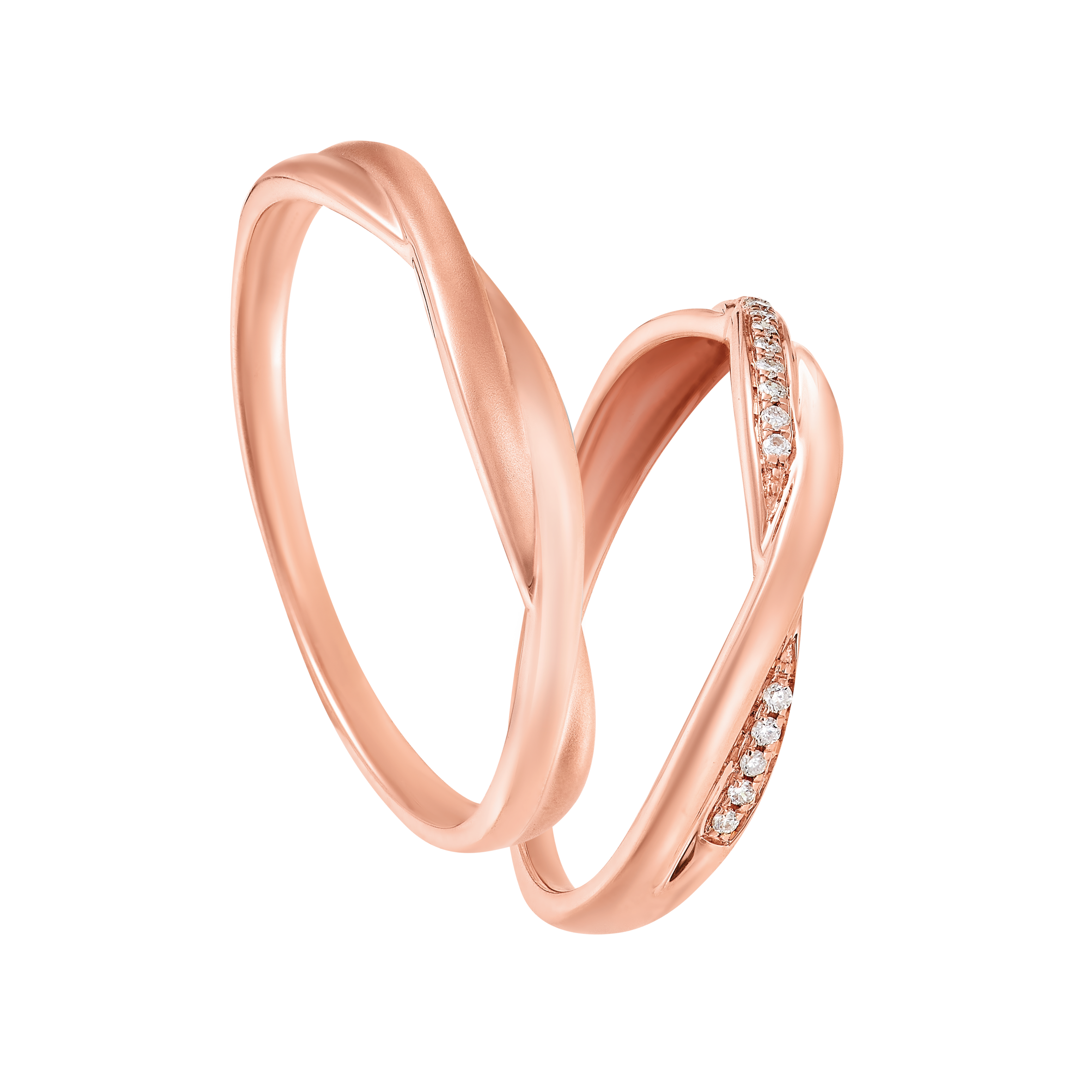 俩相牵结婚对戒系列 18K玫瑰色黄金钻石对装戒指