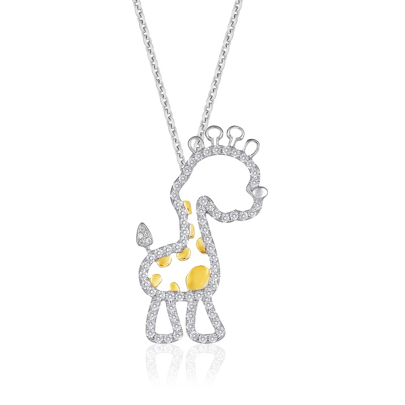 Mom Giraffe (Full diamond version) - 18K White Gold and Diamond Pendants